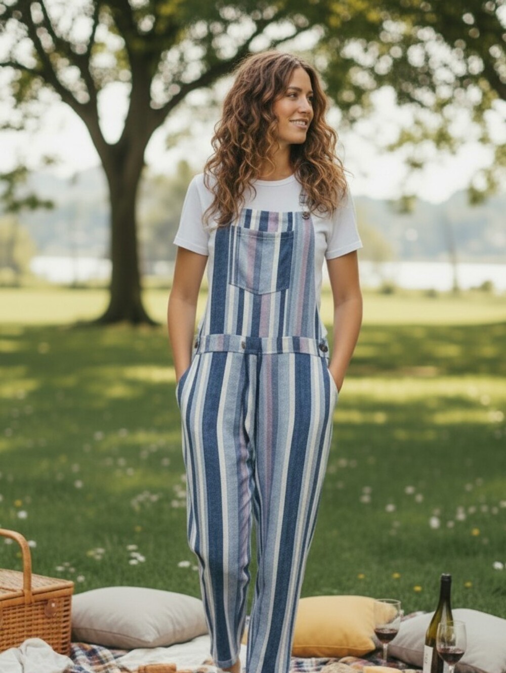 Striped Blue and White Women's Jumpsuit Sz 3X